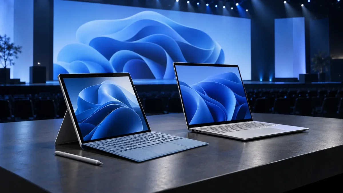 Microsoft Surface Laptop Ultra aperto sulla scrivania con il nuovo chip NVIDIA RTX Spark e interfaccia Windows 11